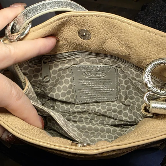 Vintage Brighton Leather Crossbody Bag Beige Silver Tassel Purse